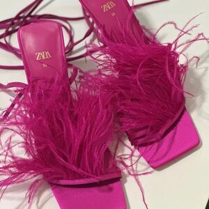 Zara Fuchsia Feathered Heels